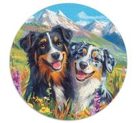 Pastor Australiano Puzzle 1000 Piezas Mar Flores de Alta Montaña Animal Ronda Puzzle Juego Casual Decoración Del Hogar para Adultos Y Niños 1000pcs (67.5x67.5cm)
