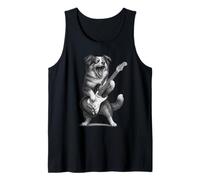 Pastor Australiano Tocando Guitarra Rock Música Perro Amante Camiseta sin Mangas