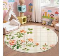 Pastoral - Alfombra redonda de estilo rústico francés, lavable, para salón, 160 cm, alfombra de pelo corto, alfombra para mesa de centro, rosas flores, hojas, zarcillos, alfombra antideslizante para