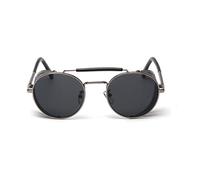Pastoralist Gafas de Sol Steampunk Redondeadas Retro con Escudo Lateral, Marco de Metal Ligero, Protección UV para Hombre y Mujer (Negro)