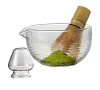 Pastoralist Tazón de Matcha de Vidrio con Boquilla de vertido, tazón de Matcha con Boquilla, Taza de Textura Transparente con Soporte para batidora, Vidrio para el hogar, salón de té