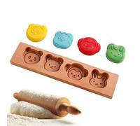 Pastry Cookie Mold, Wooden Dough Stamp, Cake Fondant Cutter, Baking Imprint Tool, Cartoon Dessert Mold for Home Bakers Kids Party Food Art Wedding Gift Ideas, Light Brown 30x7cm