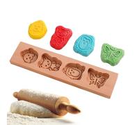 Pastry Cookie Mold, Wooden Dough Stamp, Cake Fondant Cutter, Baking Imprint Tool, Cartoon Dessert Mold for Home Bakers Kids Party Food Art Wedding Gift Ideas, Light Brown 30x7cm