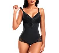 PASUDA Body Moldeador Mujer Faja Reductora de Encaje Body Shapewear de Control de Abdomen Escote V Bodysuit Moldeador Reductor Colombianas Posparto Invisible Shapewear (Negro, M)