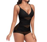 PASUDA Body Moldeador Mujer Faja Reductoras Shapewear Invisible Moldeadora Control de Abdomen Escote V Body Reductor Bodysuit Corsé Posparto Invisible Shapewear (Negro, XXL)