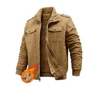 PASUDA Chaqueta Hombre Invierno Casual Cálido Chaqueta de Forro Polar Algodón Chaqueta de Militar de Transición Abrigo con Múltiples Bolsillos (Caqui, M)