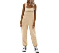 PASUDA Peto Mujer con Forro Polar Mono Mujer Invernal con Correas Ajustables Pantalón Cálido para Climas Fríos (Caqui, XL)
