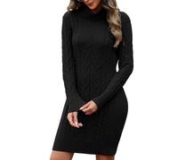 PASUDA Vestido Invierno Mujer Vestidos de Punto Elegante Manga Larga Cuello Alto Elástico Vestido de Suéter Jersey Color Liso Ajustado Dress Midi de Otoño Invierno (Negro, L)