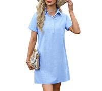 PASUDA Vestidos Verano Mujer Vestido Corto de Manga Corta Algodón Mini Vestido Mujer de Playa Color Puro Rectos Sueltos Casual Elegante Vestido Camisero con Bolsillos (Azul, M)
