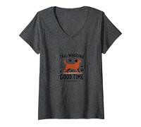 Pata de Amante de los Perros Good Time Que Mueve la Cola Camiseta Cuello V, Mujer, Jaspeado Oscuro, XL