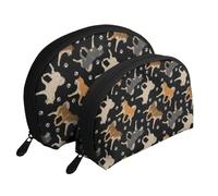 Pata Shiba Inu, Bolsa de Maquillaje de Concha, Monedero pequeño para Mujer, Bolsa de artículos de tocador, Bolsa de cosméticos, 2 Piezas