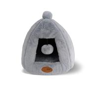 PATAM Cama para Perros Pequeños y Gatos, Caseta Gato Antideslizante, Nido de Gato de Suave Tejido de Felpa, Lavable, 43 x 43 x 43 cm - Igloo Gris, 43 x 43 x 43 cm