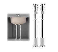 Patas ajustables de acero inoxidable para fregadero, juego de 2, capacidad de carga de 144 kg, rango de altura de 50 a 70 cm, soporte plateado para fregadero de cocina y baño.