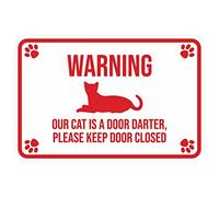 Patas con marco clásico, advertencia de que nuestro gato es una puerta más oscura, mantén la puerta cerrada (blanco/rojo) - Paquete grande de 1 unidad