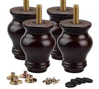 Patas de madera de 10 cm, 4 piezas, eje de madera de nogal oscuro M8, placa de montaje y tornillos para sofá, gabinete y silla otomana