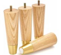 Patas de madera de fresno con tapas doradas, patas de mediados de siglo para sofá, sillón, armario, silla, reposapiés, cama, otomana. Las patas de madera son fáciles de instalar e incluyen accesorios