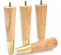 Patas de madera de fresno con tapas doradas, patas de mediados de siglo para sofá, sillón, armario, silla, reposapiés, cama, otomana. Las patas de madera son fáciles de instalar e incluyen accesorios