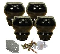 Patas de madera para muebles 4 patas de muebles de madera maciza, patas de sofá redondas de 9 cm, patas de cama, for sofá, otomana, soporte de TV, aparador, mesa de centro, con piezas de hardware(Blac