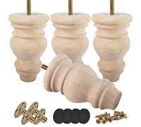 Patas de madera sin terminar de 12,7 cm, 4 patas de muebles de madera maciza con tornillos roscados de 5/16 pulgadas, placa de montaje y tornillos para sofá, silla, gabinete otomano