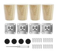 Patas de Mesa de Madera Robustas de 6 cm, 4 Patas de Muebles de Madera de Caucho, Redondas con Placas de Montaje y Tornillos, para Sofás, Sillones, Mesas de Centro, etc