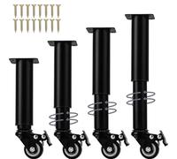 Patas de metal ajustables para muebles de 31 a 45 cm con ruedas giratorias, 4 patas de soporte de repuesto resistentes para gabinete/estante de almacenamiento/silla/aparador/mesa de café