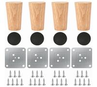 Patas de muebles de madera maciza de 8 cm, juego de 4, patas de mesa cónicas de repuesto con placas de montaje, tornillos y almohadillas de goma sil
