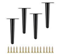 Patas de repuesto de metal ajustables resistentes para sillas y sofás, paquete de 4, capacidad de carga de 650 kg, altura ajustable de 12 a 65 cm, diseño redondo cónico, negro, incluye tornillos