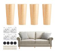 Patas de sofá de madera resistentes de 2 a 8 pulgadas para sofá, 4 piezas con pernos preperforados, placas de montaje y tornillos, reemplazo ideal para patas de muebles, 3.9 pulgadas de altura (10 cm)