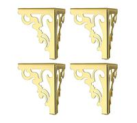 Patas esquineras de metal para muebles, estilo moderno, triangulares, para armario, mesa, armario, sofá, patrón de flores europeas, paquete de 4, 15 cm de altura, color dorado