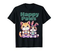 Patas Felices Conejo Gato Huevo Pascua Amistad Dulce Camiseta