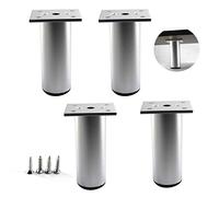 Patas redondas plateadas para muebles, 38 x 8 cm, patas ajustables de aleación de aluminio para mesa de TV y sofá (paquete de 4)