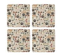 Patas y Huesos de Perro,Posavasos Cuadrados de Corcho MDF, Almohadilla para Tazas, Juego de 4 Posavasos para Bebidas