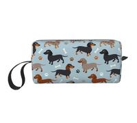 Patas y Huesos de Perro Salchicha Azul, Bolsa de Maquillaje Bolsa de cosméticos Bolsa de artículos de tocador de Viaje portátil Bolsa de Maquillaje