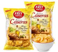 Patatas Caseras Frit Ravich, Papas originales, Elaboradas al estilo tradicional con aceite de oliva virgen extra, Sin Gluten, Producto Español, Contiene 2 Bolsas de 160 gr