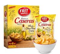Patatas Caseras Frit Ravich, Papas originales, Elaboradas al estilo tradicional con aceite de oliva virgen extra, Sin Gluten, Producto Español, Contiene 4 Bolsas de 160 gr
