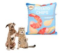 Patatas Fritas de Peluche de Juguete para Perros, Juguetes Interactivos Chirriantes para Perros, Papel de Traqueteo Incorporado, Resistente a Las Mordeduras, Bolsa de Aperitivos (Camarón Fresco Azul)