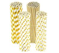 PATAZOK Pajitas de Papel Doradas 200 PCS Pajitas de Papel Bebidas Cóctel Jugo de Fruta Decoración Cumpleaños Bodas Nacimientos Fiestas Suministro Restaurante Bar 4 Tipos