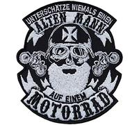 Patch Biker Love Amor motero Parche con texto (Unterschätze niemals einen alten Mann auf einem Motorrad/Nunca subestimes a un anciano en moto - Patch)