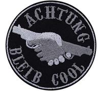 Patch Biker Sprüche DE Refranes Parche con divertito texto Parche divertido con texto en alemán DIY aplicable para chaqueta/chaleco/jeans (Achtung bleib cool/Atención mantengan la calma - Patch)