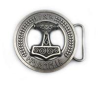Patch Nation Thor Mjolnir redondo Viking nórdico Cosplay cinturón hebilla (plata)