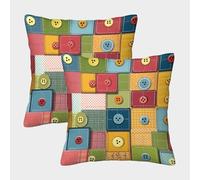 Patchwork botón - Diseño de Tela Colorida Fundas Cojines para Sofá 2 Piezas Arte Funda De Almohada Confortable Square Funda Cojin Cama Hogar Coche 45x45cm