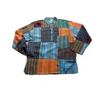 Patchwork Camisa de Jersey Camisa Pescador Camisa Casual Hippie Goa Psy Bash