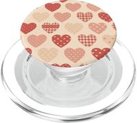 Patchwork Corazón Patrón Rústico Cottage Estética Rojo Beige PopSockets PopGrip para MagSafe