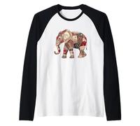 Patchwork Elefante Boho Floral Étnico Mandala Camiseta Manga Raglan