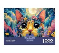 Patchwork Feline with Big Eyes 1000 Pcs Stabiler Karton Puzzle Colorful Floral Cat Lebendige Bilder Kreatives Spiel Puzzles Als Geburtstagsgeschenke 70x50cm/1000pcs
