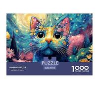 Patchwork Feline with Big Eyes 1000 Stück Ökopapier Puzzle Colorful Floral Cat Lebendige Bilder Familienspiel Puzzles Als Wohnaccessoires 70x50cm/1000pcs