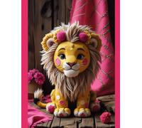 Patchwork Lion Cub Notebook: Strength and tenderness on a rustic background with a touch of pink
