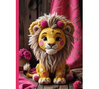 Patchwork Lion Cub Notebook: Strength and tenderness on a rustic background with a touch of pink