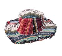 Patchwork Multicolored Mushroom Hemp Fedora, Wide Brim Hippie Hat with Hidden Pocket, Vintage Fabric Blend, Unisex for Beach & Holidays