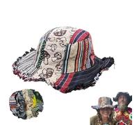 Patchwork Multicolored Mushroom Hemp Hat with Hidden Pocket Fedorahats, Patchwork Mushroom Hats Blend Vintage Fabrics, Handmade Patchwork Stripe Bucket Hat Sunhat Women Menfor Holiday Beach (1PC)